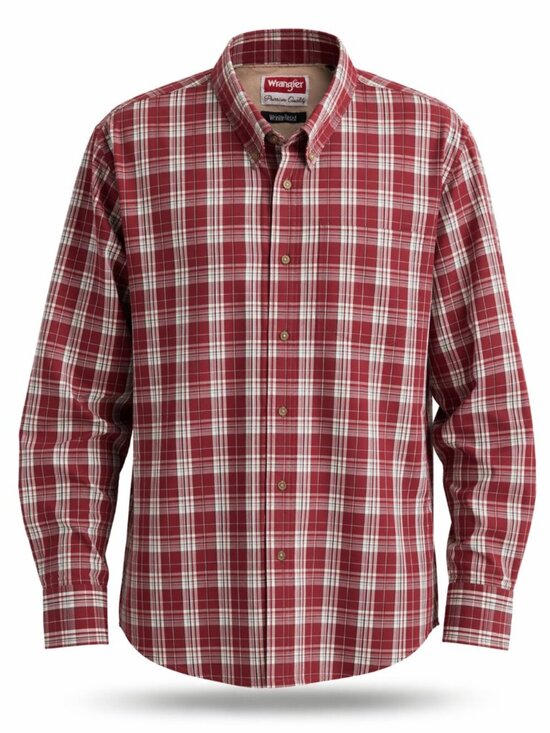 Wrangler Other - Wrangler Plaid Button Down Shirt 2XT Red White Wrinkle Resist Cotton Blend